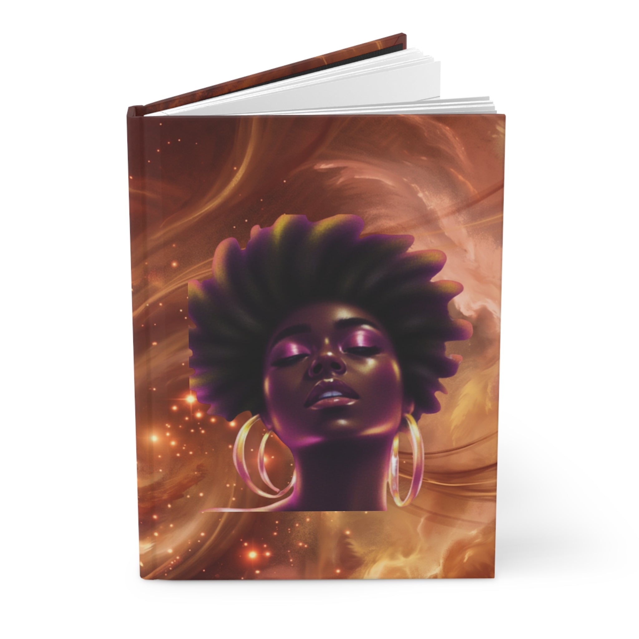 Afro Cosmic Hardcover Journal — Empowerment Notebook with Fiery Cosmic Art