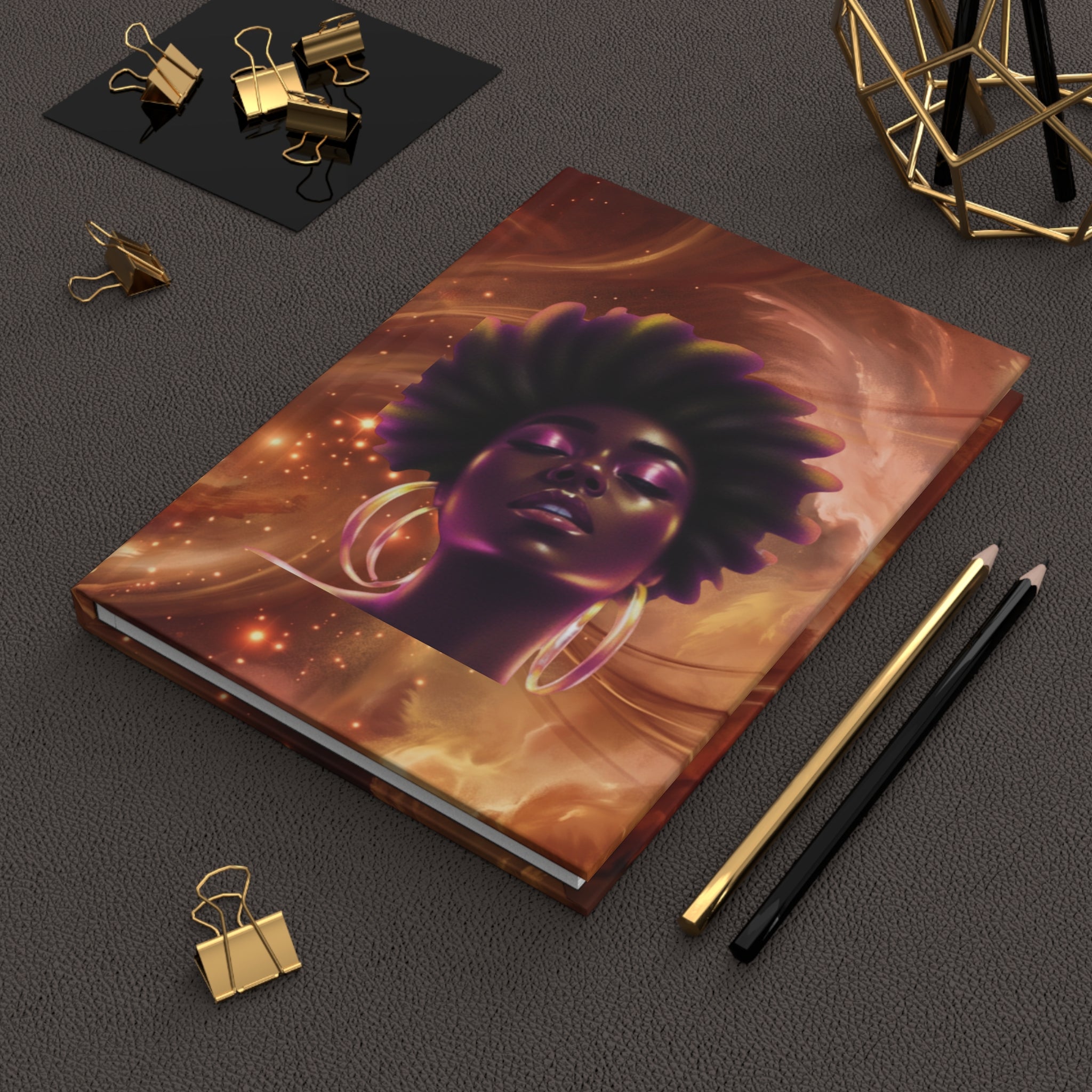 Afro Cosmic Hardcover Journal — Empowerment Notebook with Fiery Cosmic Art