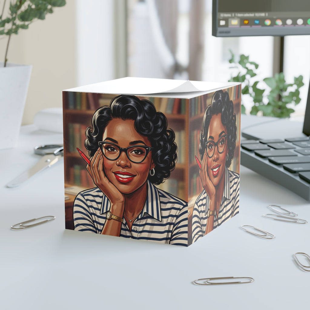 Retro Librarian Note Cube — Cute Sticky Memo Cube