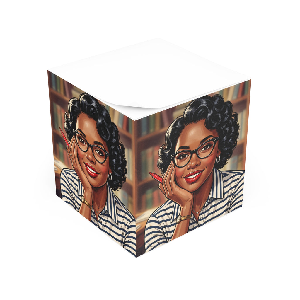 Retro Librarian Note Cube — Cute Sticky Memo Cube