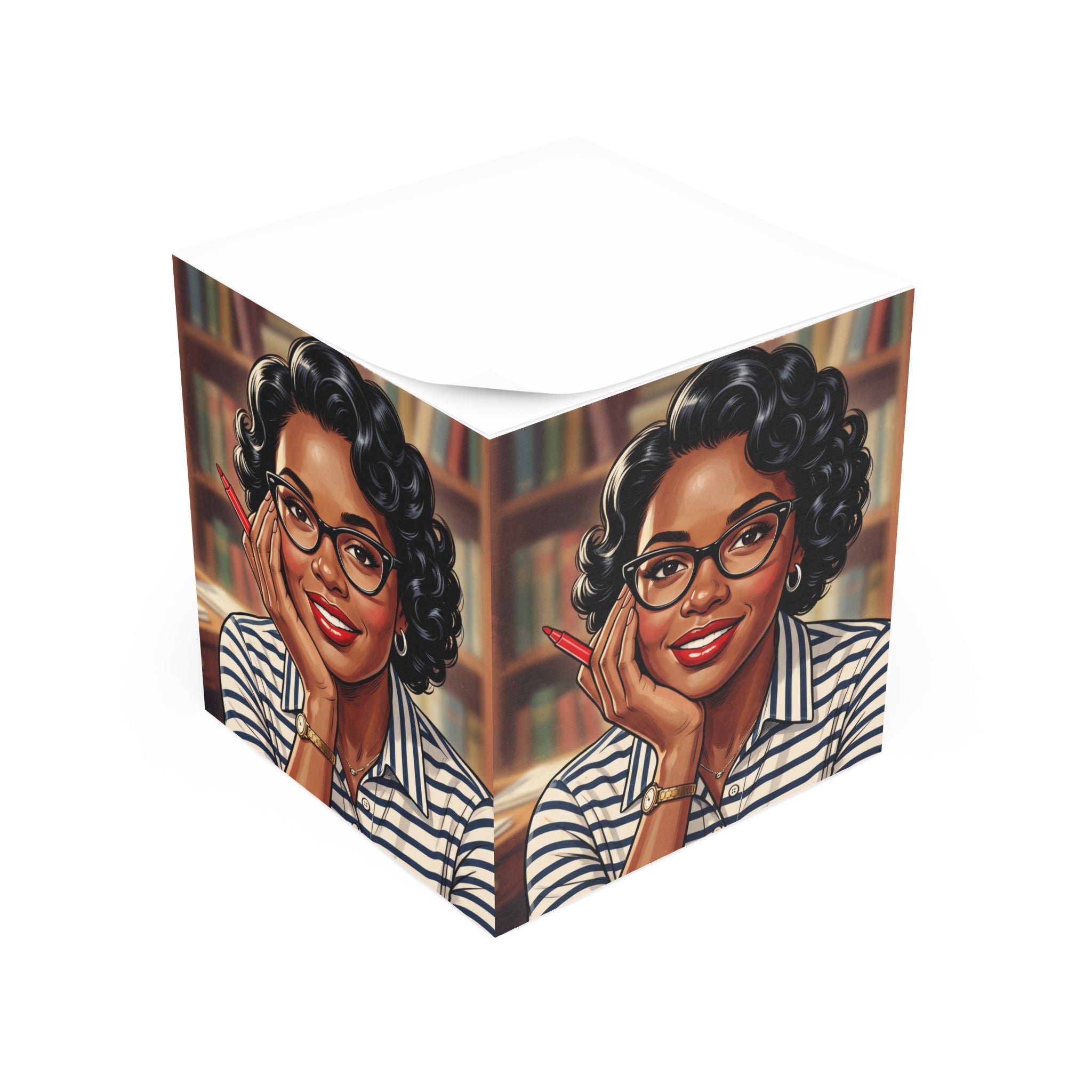 Retro Librarian Note Cube — Cute Sticky Memo Cube